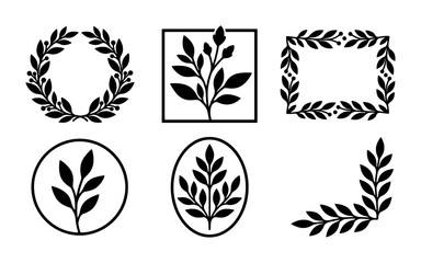 Fototapeta premium Elegant Botanical Emblems, Laurel Wreaths, and Leafy Frames, Vector Set for Organic Branding and Decorative Design Elements