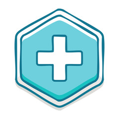 Obraz premium Hand-drawn medical cross icon in a blue shield