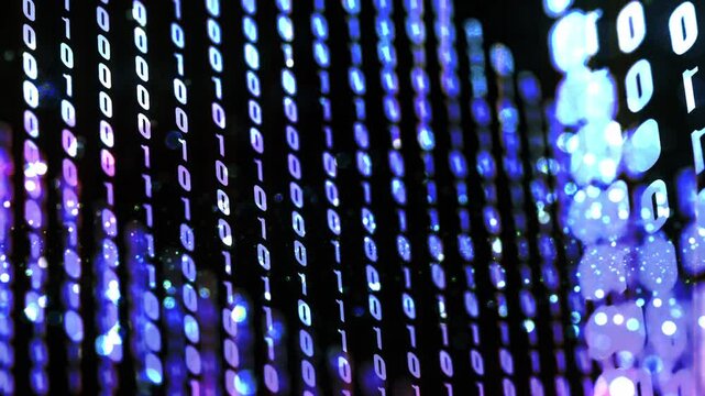 Abstract binary code digital data stream on screen