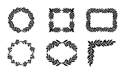 Fototapeta premium Elegant Botanical Vector Frames and Corners, Black Leafy Decorative Borders for Invitations, Certificates, and Vintage Designs