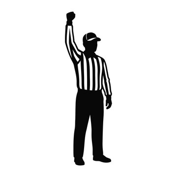 Silhouette of a sports referee with arm raised in a touchdown signal
