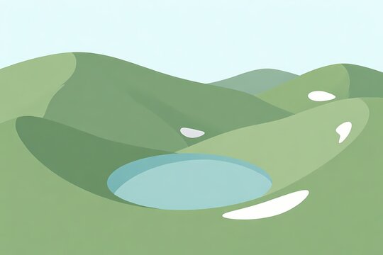 A mountain cirque landscape illustration background with curved basin and small snow patches