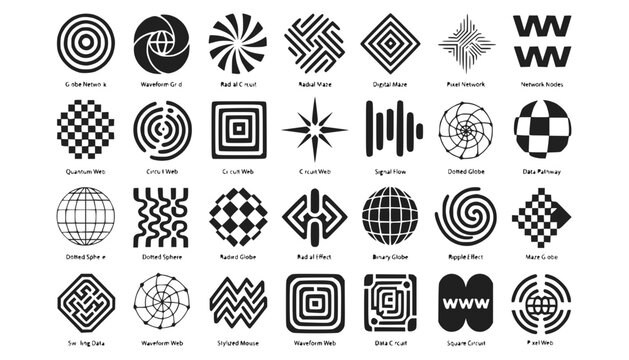 Abstract Geometric Shapes and Icons Collection - Black and White