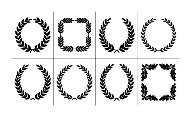 Fototapeta premium Laurel Wreath Vector Icons Set, Decorative Leaf Frames, Vintage Award Emblems, Elegant Botanical Borders for Certificates and Recognition