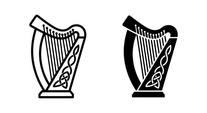 Irish Harp Vector Icons, Celtic Knot Music Symbol, Traditional String Instrument