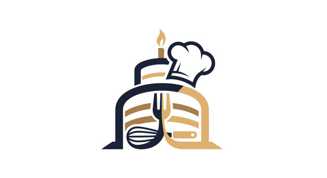 Bakery logo featuring a cake and chef hat.