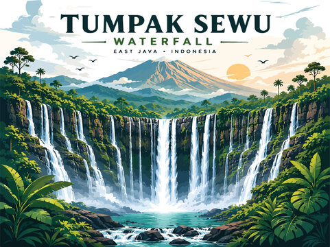 Illustration of the TUMPAK SEWU Waterfall Landscape Design 02
