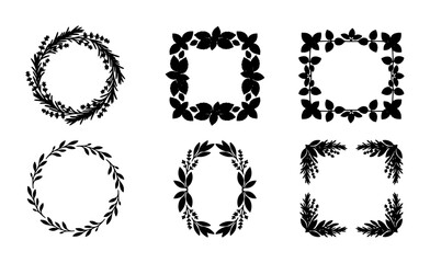 Fototapeta premium Botanical Vector Frames Collection, Decorative Floral Wreaths and Borders, Elegant Leafy Elements for Design Projects, Organic Decorative Accents