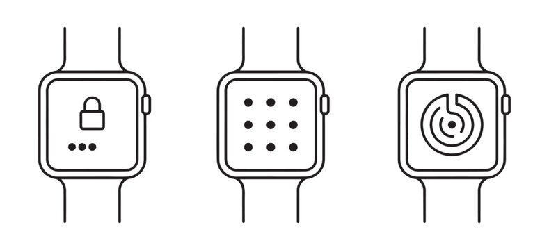 Smart watch icons set, digital watch vector outline collection, line style smartwatch symbols transparent.