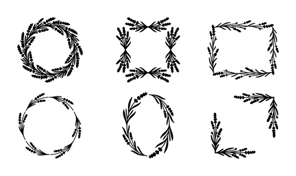 Botanical Wreaths & Frames Vector Set, Elegant Leafy Borders, Rustic Floral Decorative Elements, Hand-Drawn Organic Shapes for Design