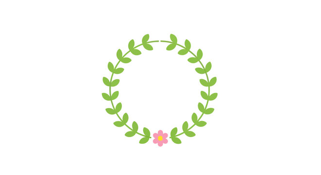 Green leaves wreath with small flower.