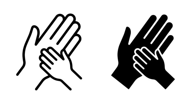 Parent and Child Hands Icon, Family Love Symbol, Care and Support Vector
