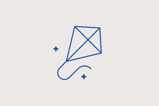 Flying paper diamond kite line icon for outdoor recreation for summer festival marketing. Useful vector illustration for family holiday activities, wind toy shop portals, or park game maps.