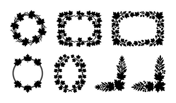 Autumn Leaf Frames and Borders Vector Set, Decorative Maple Foliage Wreaths and Corners, Seasonal Fall Design Elements