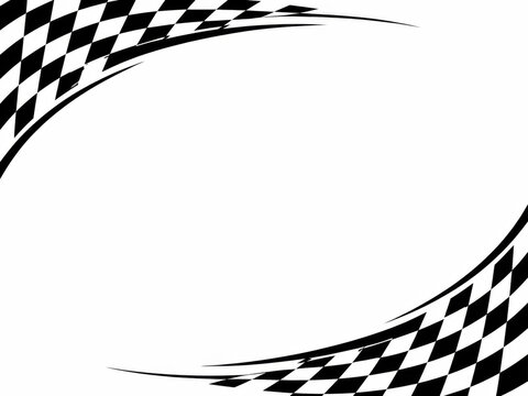Black and white checkered flag pattern border with a wave curve design for racing sports background