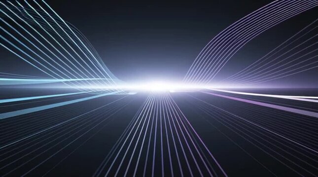 Glowing light rays on dark background.