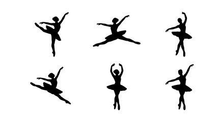 Ballet Dancer Silhouettes, 6 Poses, Elegant Performance Art Vector Illustrations © Mahbubur