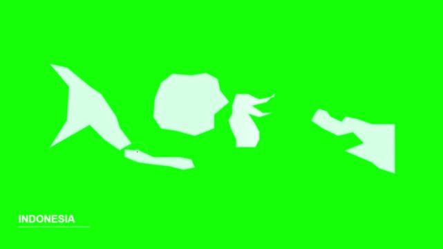 Low poly Indonesia map on green screen background. 4K Video
