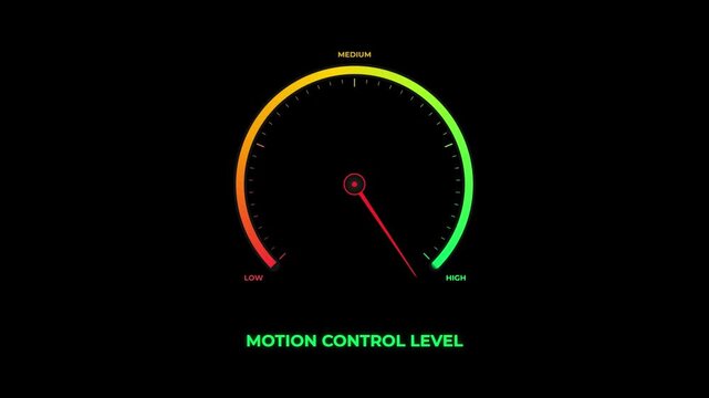 Motion control speedometer gauge moving from low to high. 4K Video