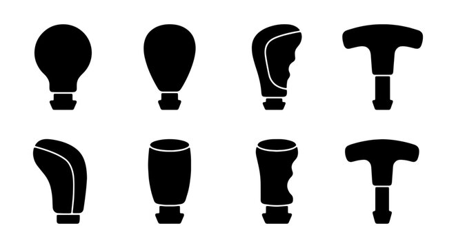 Car Gear Shift Knobs, Automotive Manual Transmission Levers, Vector Icons Set