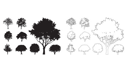 Set of black silhouette trees and bushes, element for architecture or landscape plan. © Sara Studio