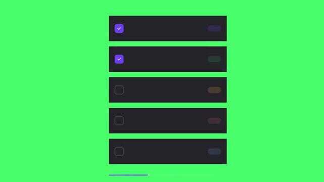 Animated Dark Checklist UI With Colorful Status Indicators On Green Screen Chroma Key Motion Graphic Template For Task Management Productivity Workflow App Interface Concept Video