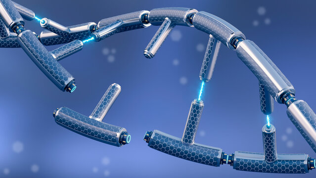 Broken technical DNA, 3d rendering