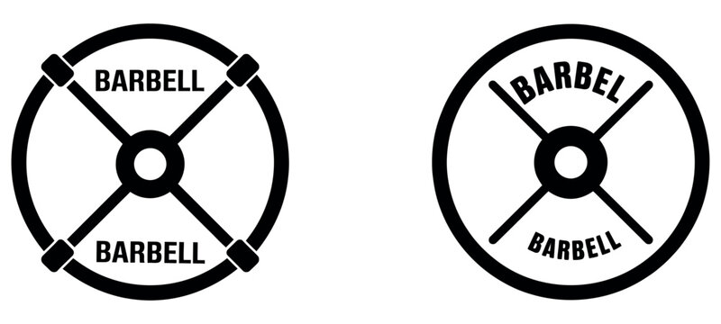 Minimalist barbell weight plate logo icons for gym branding and fitness center design elements.