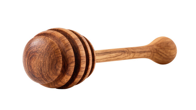 Wooden honey dipper with grooved head and round handle