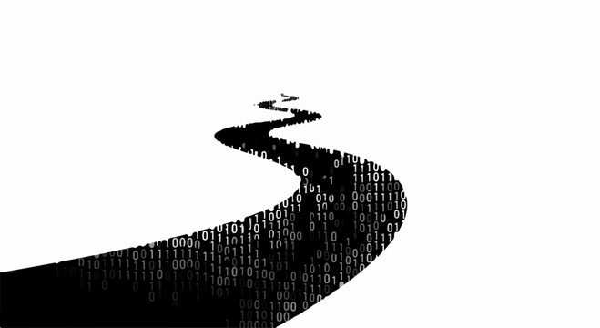 Winding path of digital data leading into the unknown future