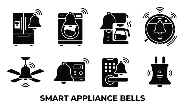 Smart appliance bell icons for connected devices like refrigerators and coffee makers.