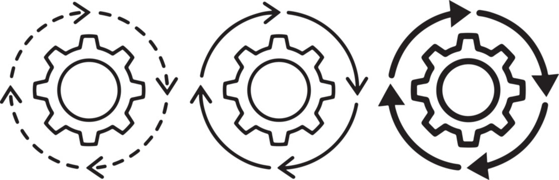 Gear cycle process flowchart icons
