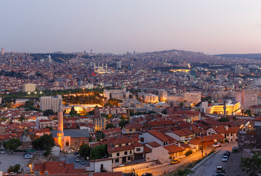 Turkey, Ankara, View of the city with Aslanhane and Kocatepe mosque