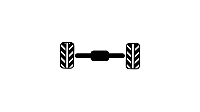 A car axle with two wheels on each end connected by a horizontal rod representing the vehicle drivetrain component