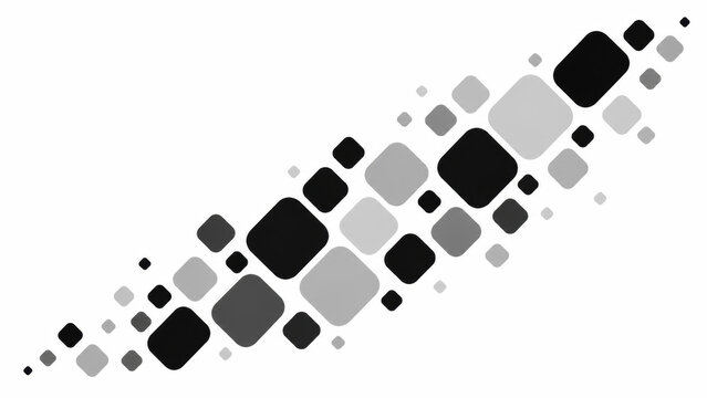 Abstract wave made of many small black and grey square shapes arranged in a flowing diagonal pattern