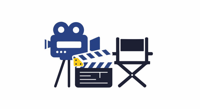 Vintage film camera, clapperboard, and director's chair icons