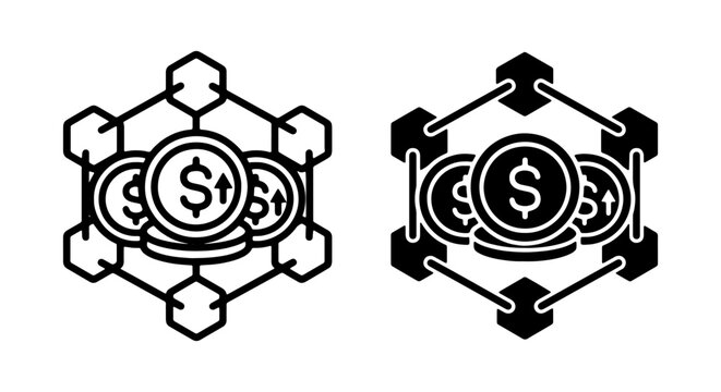 Blockchain Finance Icons, Crypto Currency Network, Digital Money Security Vector Set