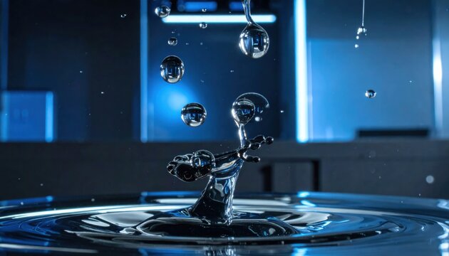 Liquid metal droplets coalescing and separating in dynamic zero gravity splash