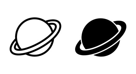 Minimalist Saturn planet icons, black and white celestial vector set, simple outer space symbols © Sharmin