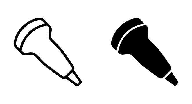 Medical ultrasound probe icon set, diagnostic sonography transducer, black and white vector icons