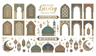 Islamic windows mosque domes and moon vector collection © MSTSUFIA