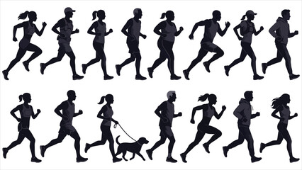 Obraz premium Flat Vector Marathon Runners & Diverse Jogging Characters..