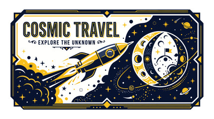 Cosmic Travel Rocket Exploring Moon Phases and Stars in Deep Space © jungkat