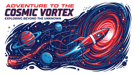 Retro Rocket Ship Adventures in Cosmic Vortex: Exploring the Unknown © jungkat