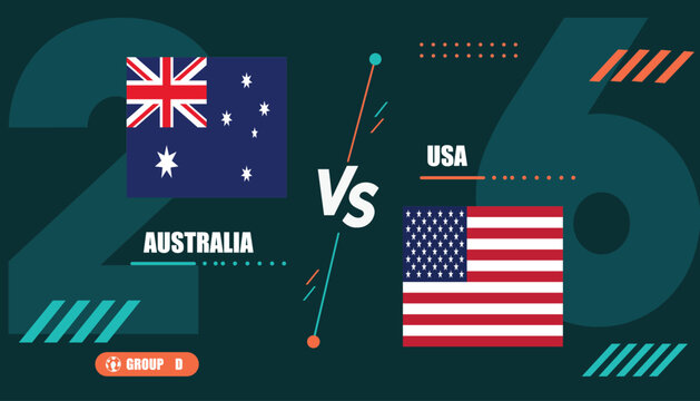 Australia versus usa flags on dark green background with graphics