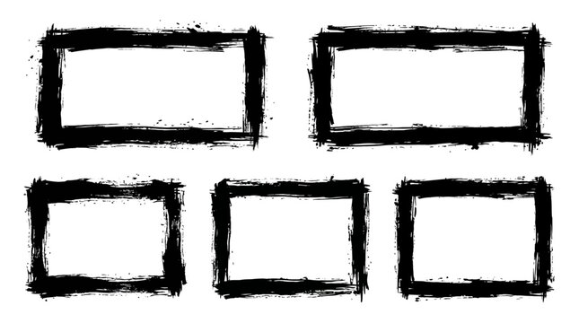 A set of five blank black rectangular frames.
