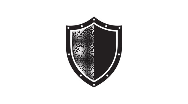 Digital Security Shield with Binary Code Against White Background