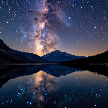 Serene Mountain Reflection Under Starry Night