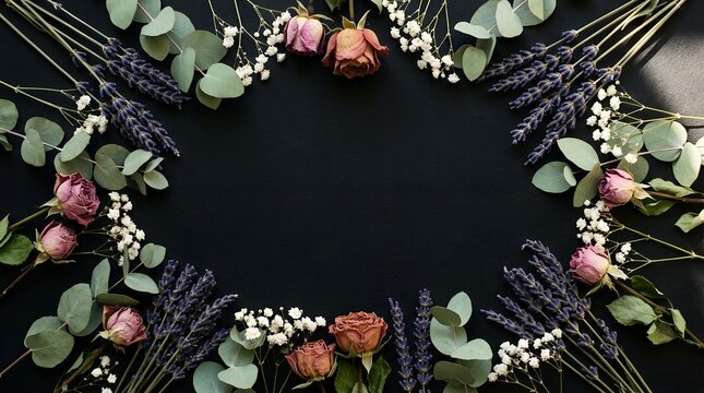 Dried Flower Botanical Frame on Matte Black