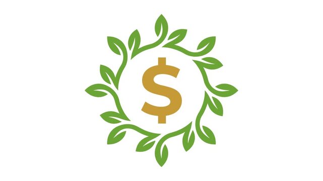 A green laurel wreath encircles a gold dollar sign illustration.